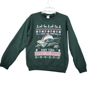 Ugly Christmas Sweatshirt Star Wars Baby Yoda Size S All I Want for Christmas